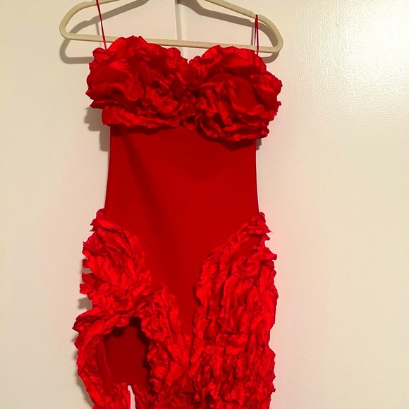 Red Ruffle Mini Dress - Picture 2 of 4